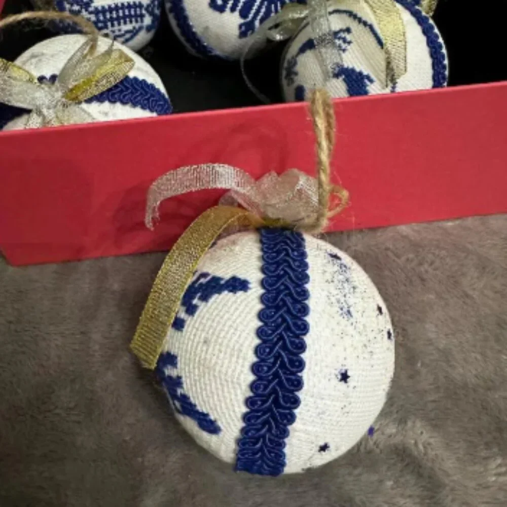 Set of 6 Handcrafted Embroidered Christmas Ornaments–Blue and White Nordic Style - Picture 13 of 13